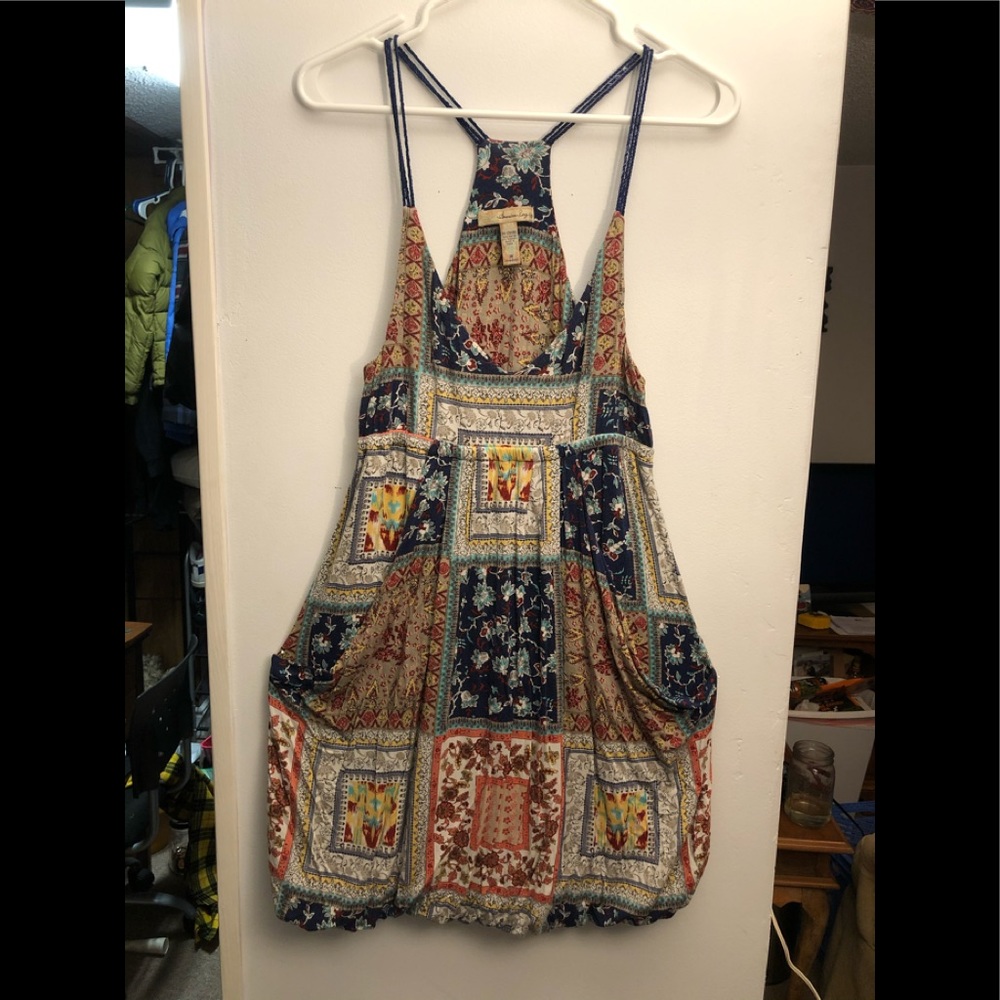 Long halter top/ Sundress w/kangaroo front pocket